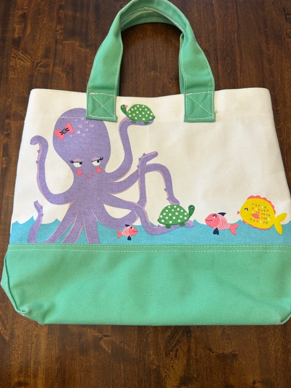Pottery Barn Kids Canvas Tote Bag with Purple Octopus and Green Handles
